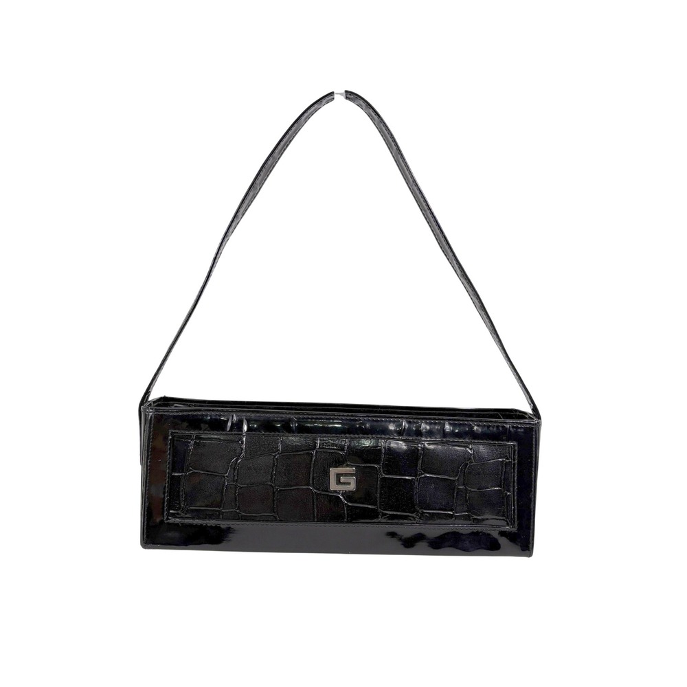 Vtg Guess Purse Baguette Bag Black Excellent Patent Croc Embossed G Logo Y2K